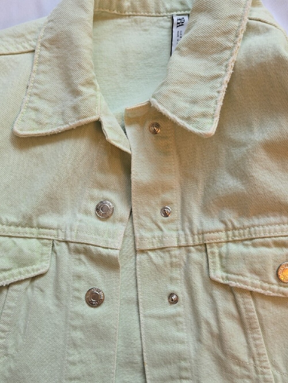 Zara Cropped Distressed Denim Jacket - Pale Green - Picture 5 of 6